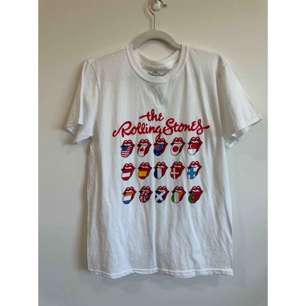 The Rolling Stones International Flags Tongue Logo White Graphic T-Shirt Mens M